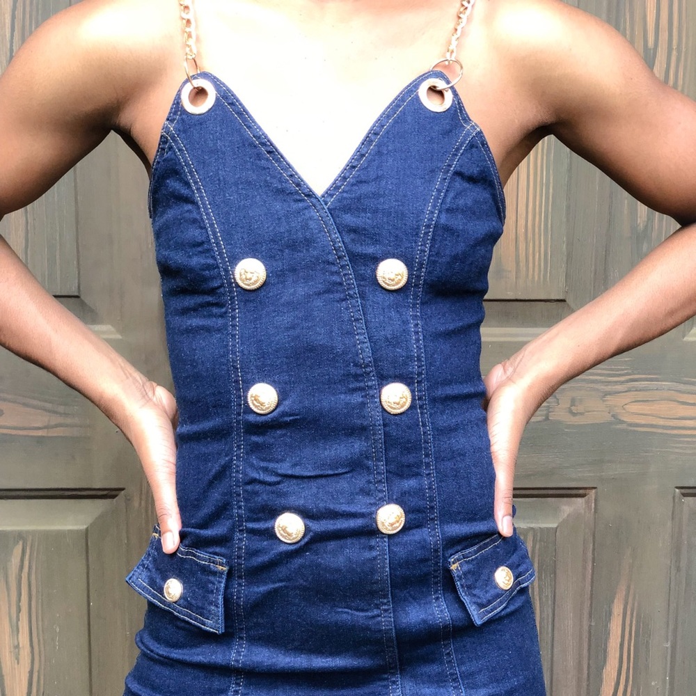 Denim Gold Chain Bodycon Dress - Picture 2 of 5